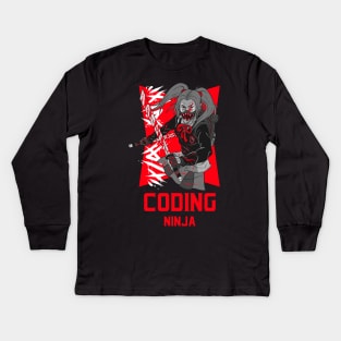 Female Coding Ninja Kids Long Sleeve T-Shirt